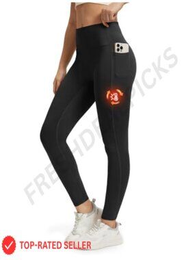 Fleece Lined Leggings Women Thermal Yoga Pants High Waist Pockets
